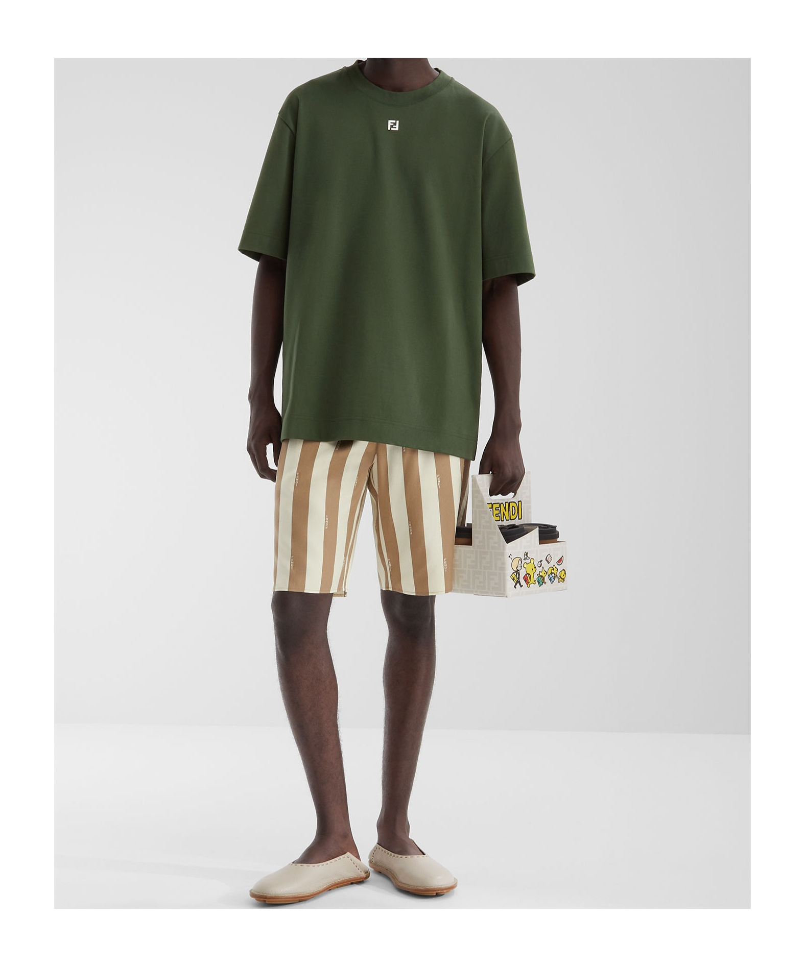Fendi Printed Silk Bermuda Shorts In White