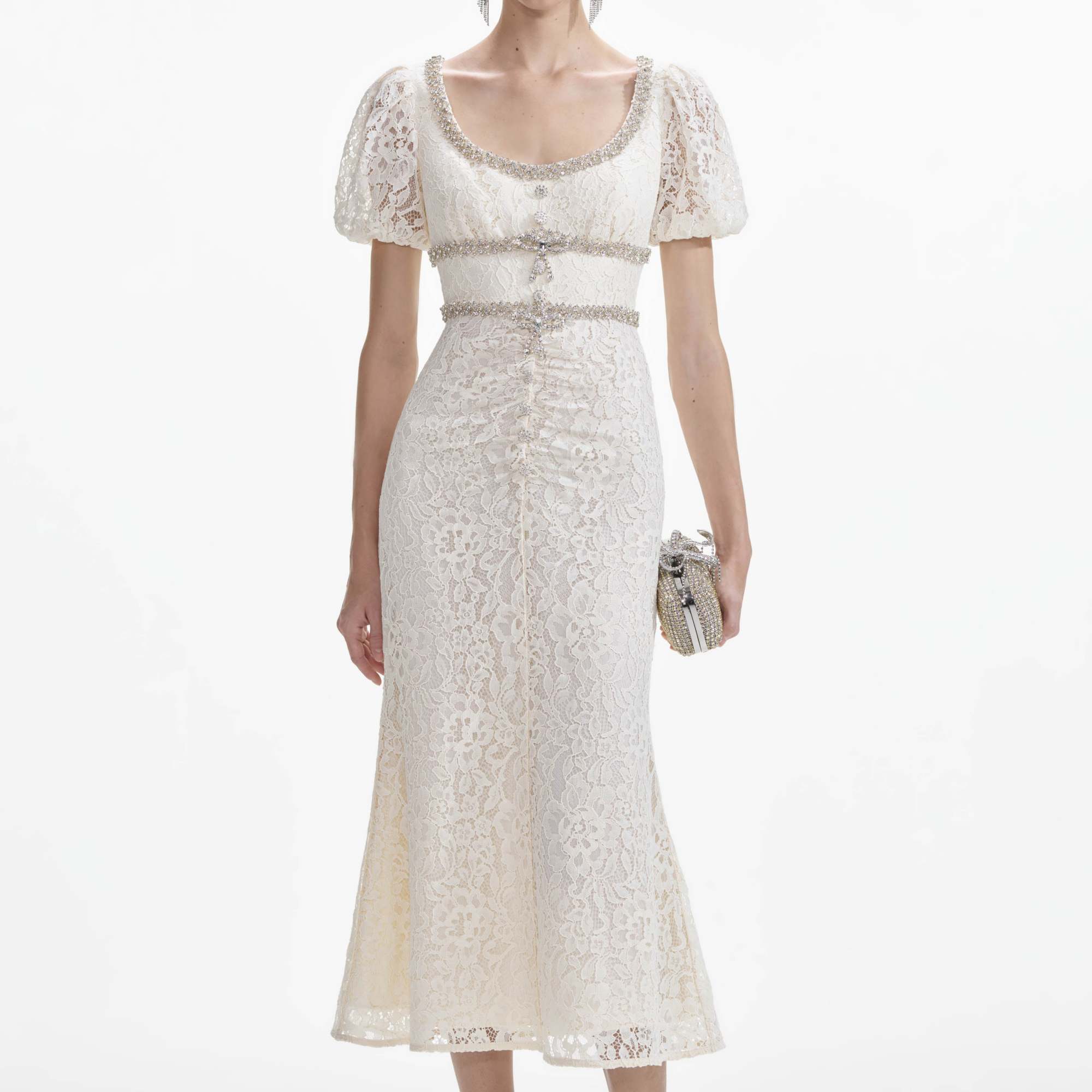 Self-portrait Lace-trimmed Mid-length Dress In White