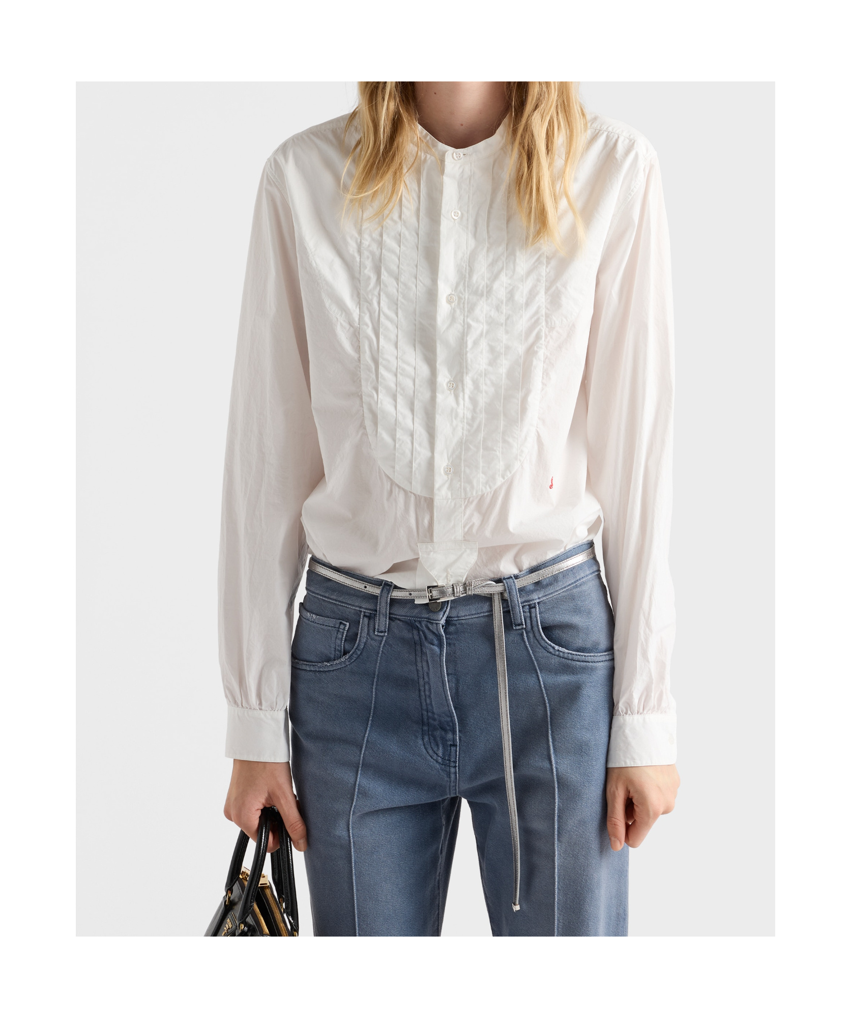 Prada Embroidered Cotton Shirt In White