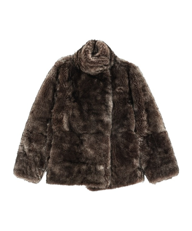 Remain Birger Christensen High-necked Woolen Fur Coat In Brown