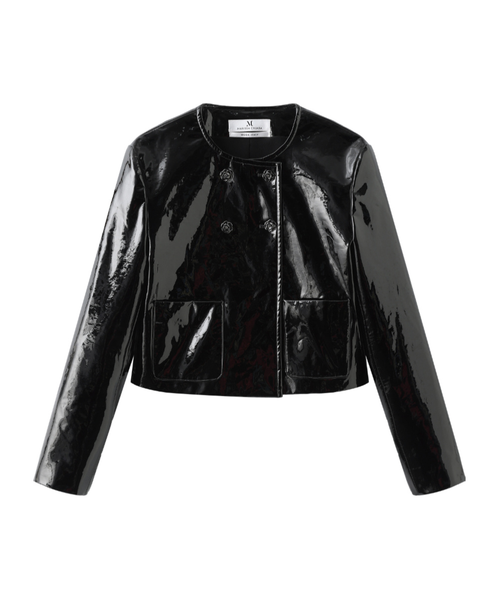 Marissa Chiara Long-sleeved Leather Jacket In Black