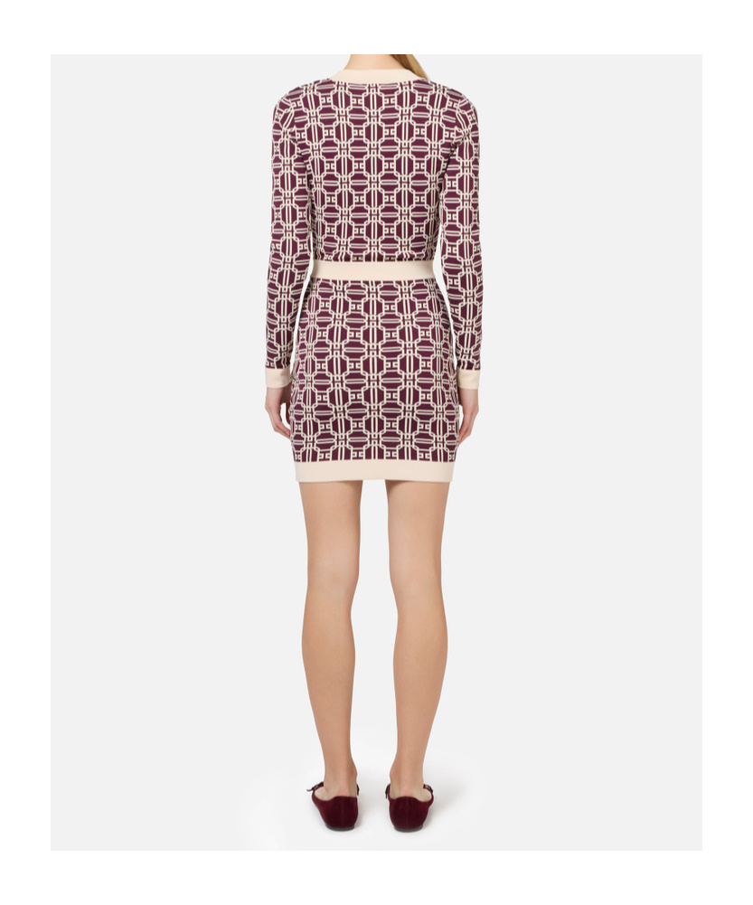 Elisabetta Franchi Logo-jacquard Long-sleeved Mini Dress In Multicolor