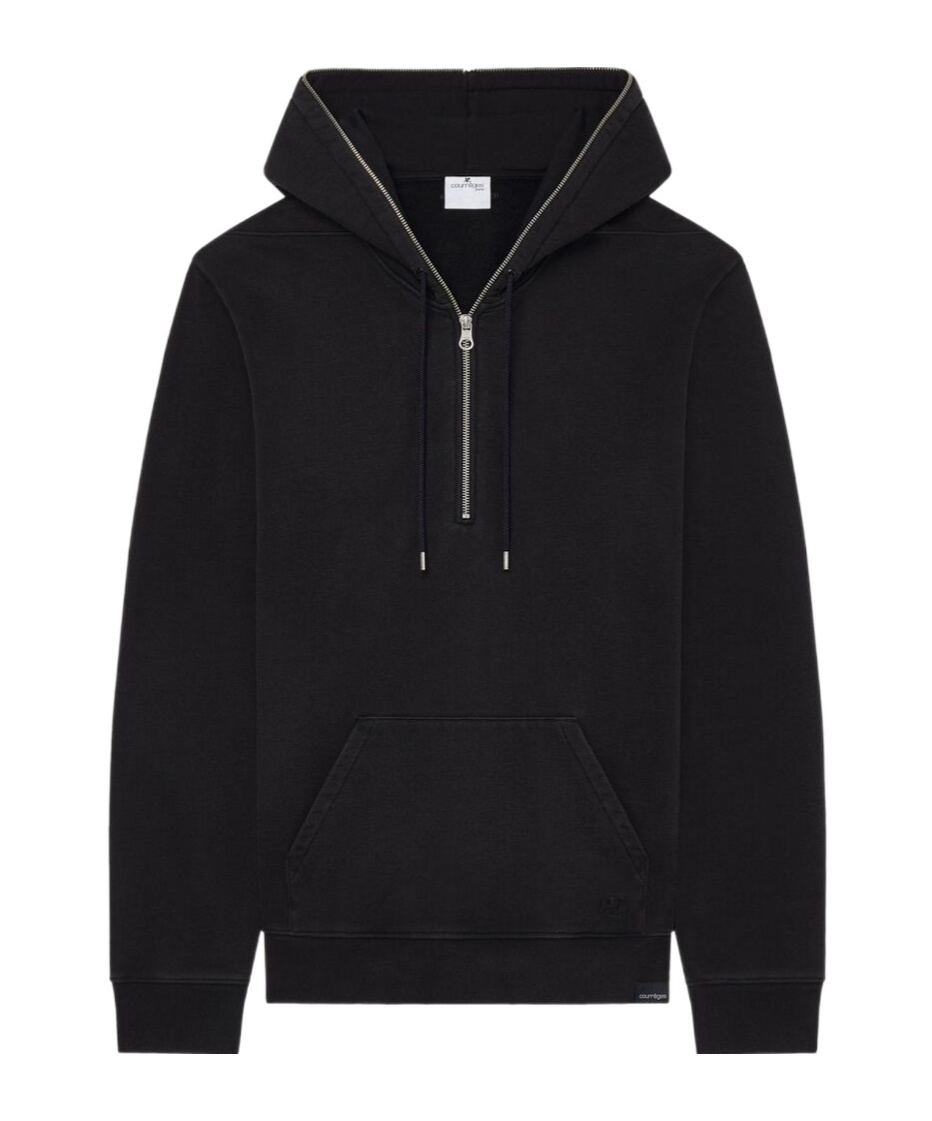 Courrèges Zipped Fleece Hoodie In Black