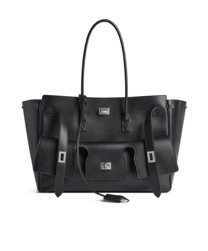 Balenciaga Medium Leather Bel Air Carry All Tote Bag In Black