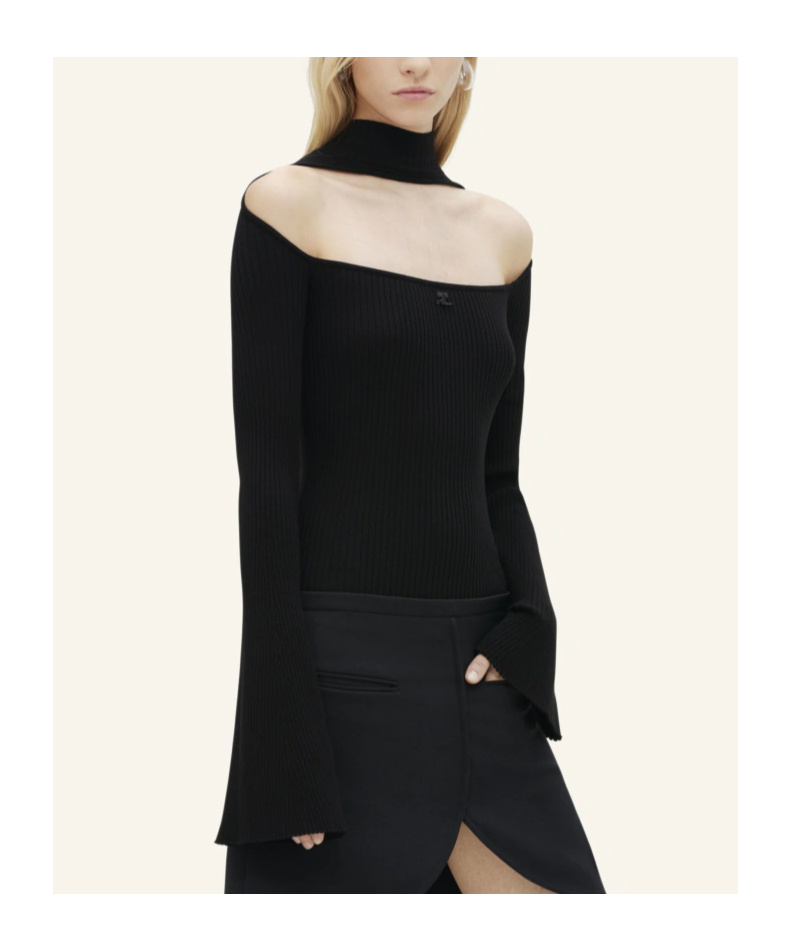 Courrèges Cut-out Ribbed Jumper In Black