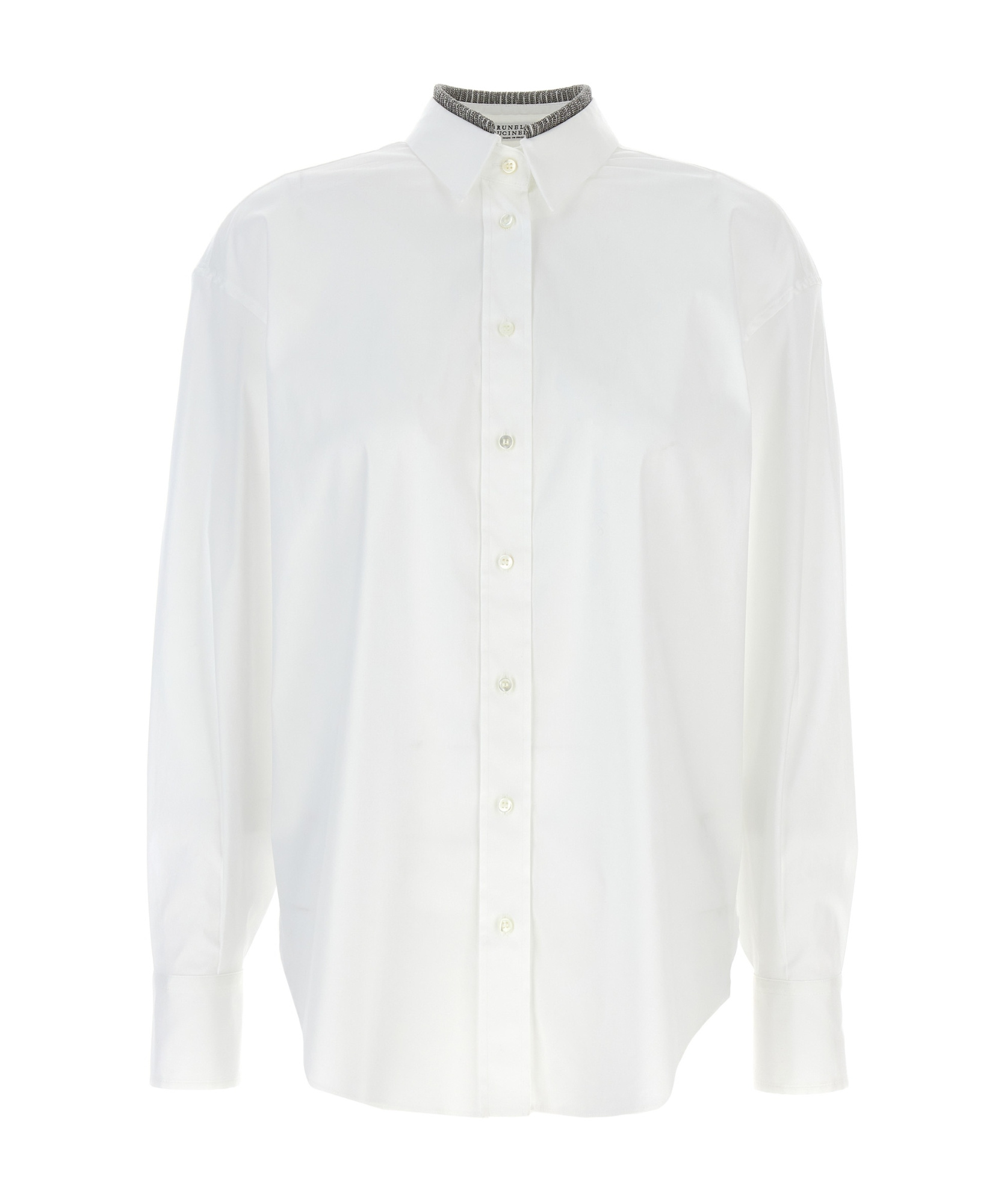 Brunello Cucinelli Neck Shirt With Sleeves And Pleated Back In White