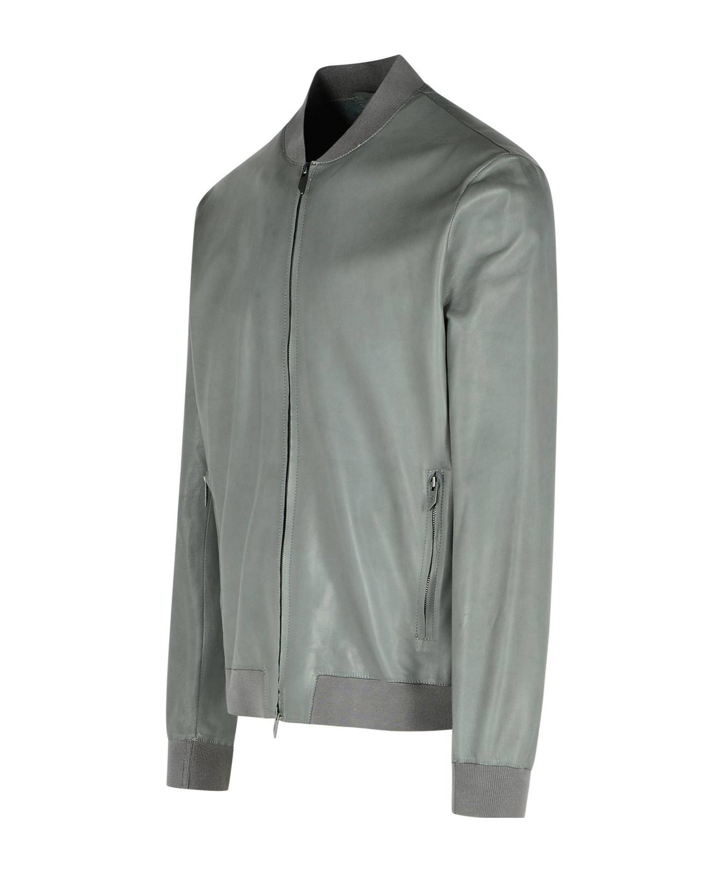 Salvatore Santoro Ribbed Nappa Leather Bomber Jacket In Gray
