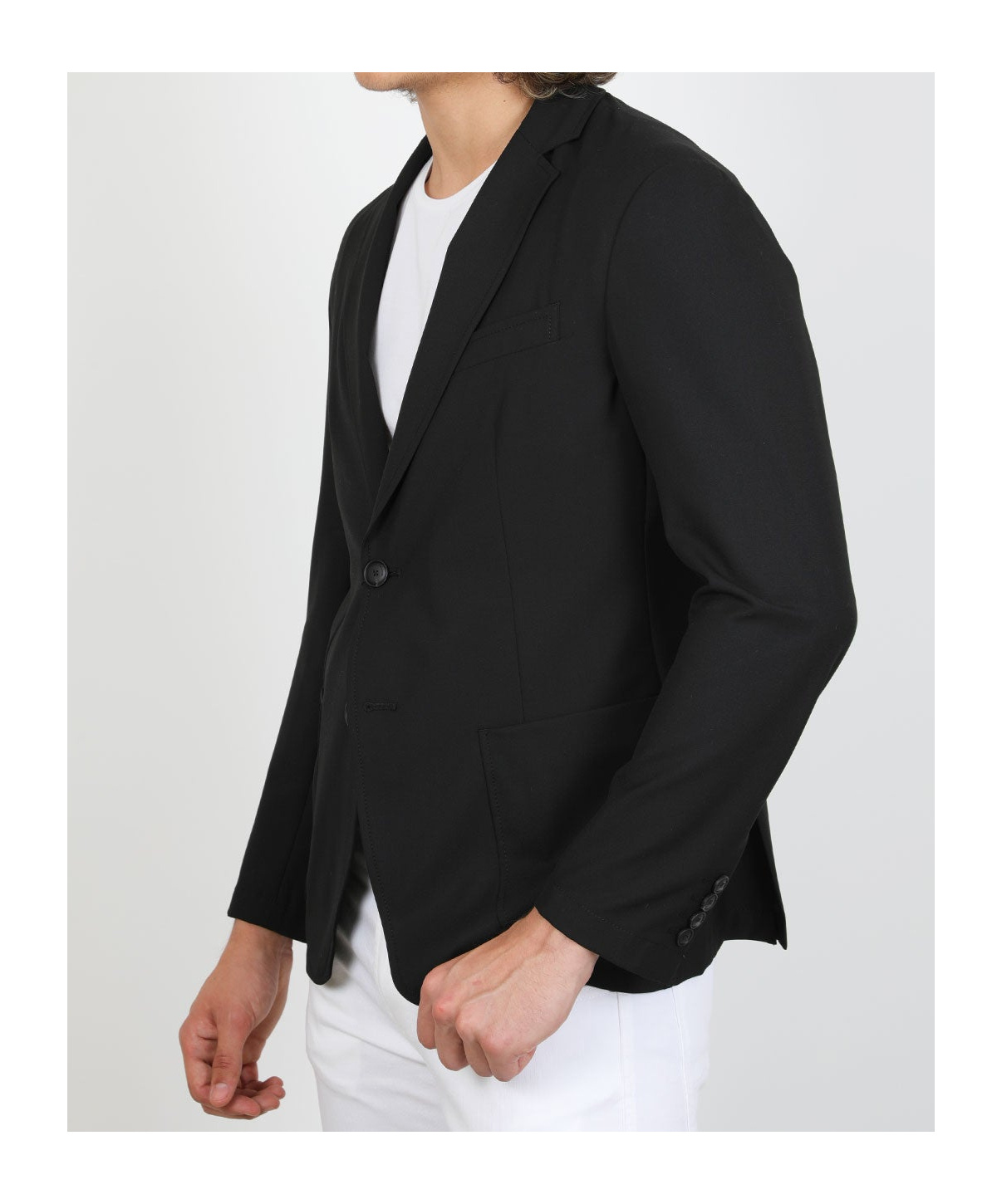 Emporio Armani Lapel Long-sleeved Suit Jacket In Black