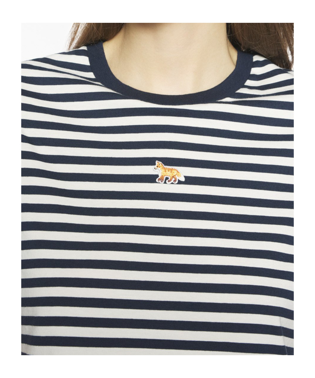 Maison Kitsuné Baby Fox-embroidered Striped Cropped Top In Blue
