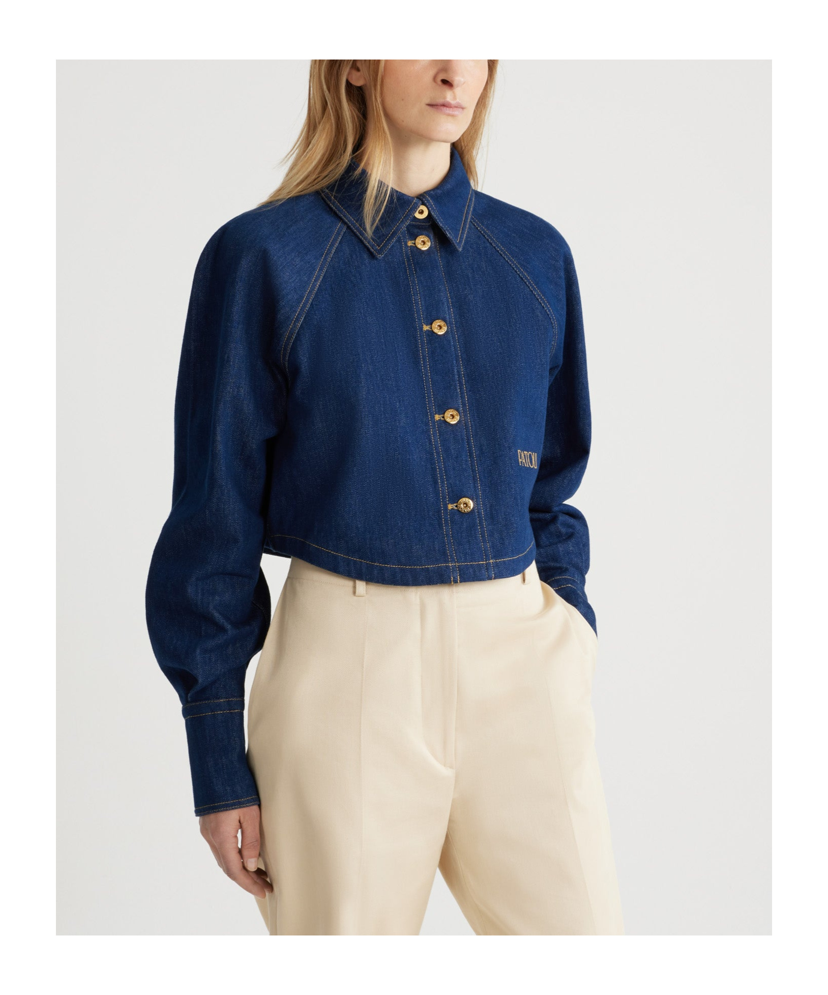 Patou Organic-cotton Denim Cropped Shirt In Blue