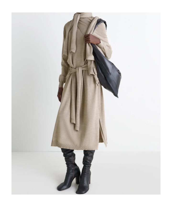 Lemaire Tie-waist Turtleneck Dress Light Taupe In Brown