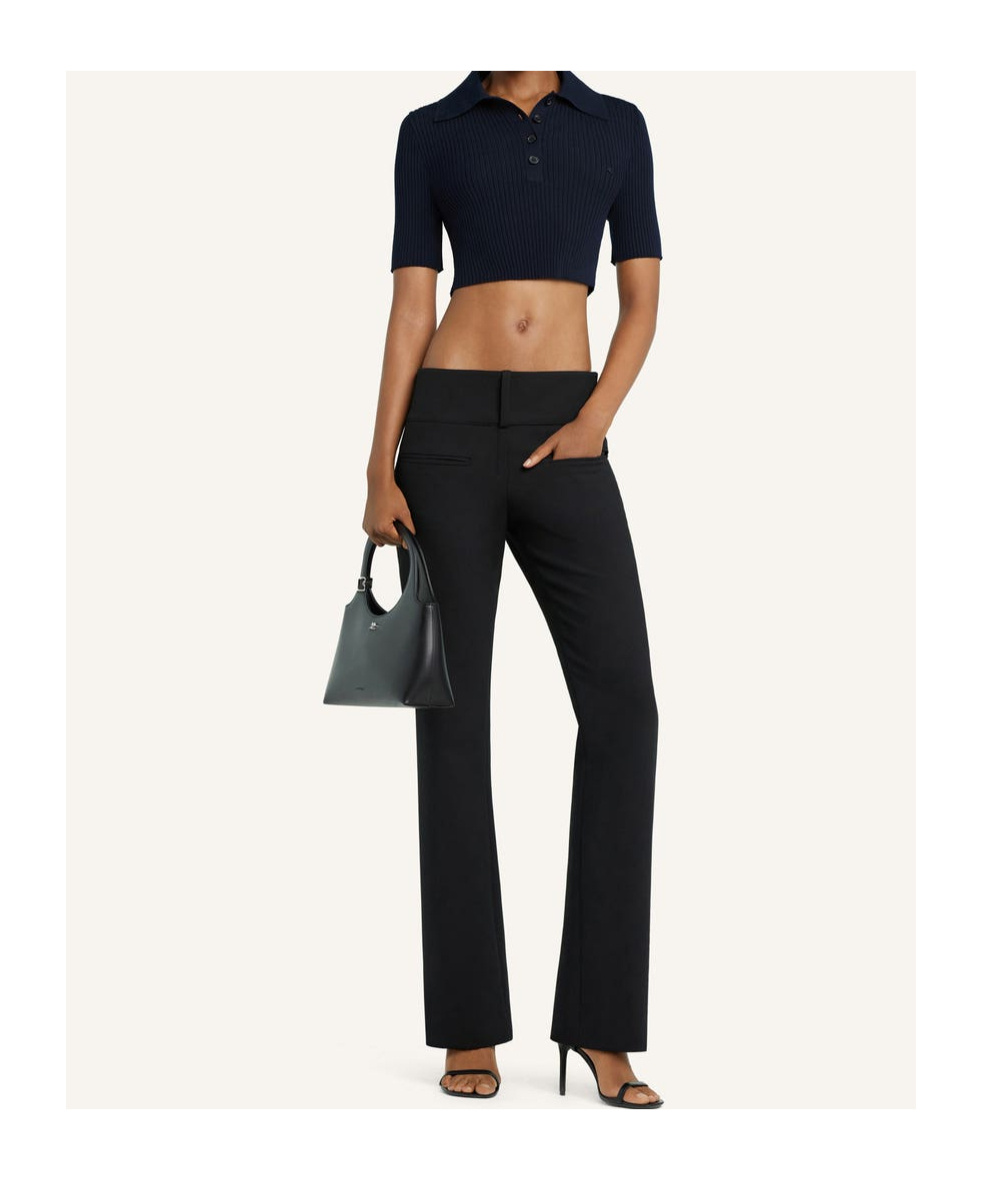 Courrèges Blue Cotton Crop Polo With Logo In Black