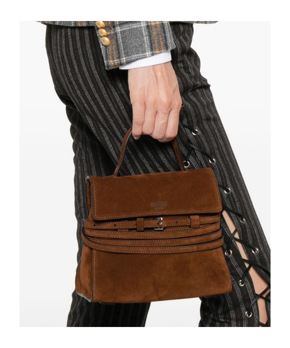 Moschino Suede Shoulder Bag Adjustable Strap In Brown
