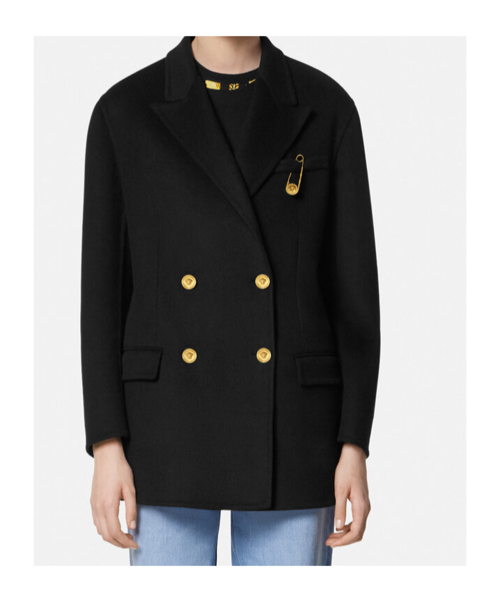 Versace Double-breasted Cachemire Blend Jacket In Black