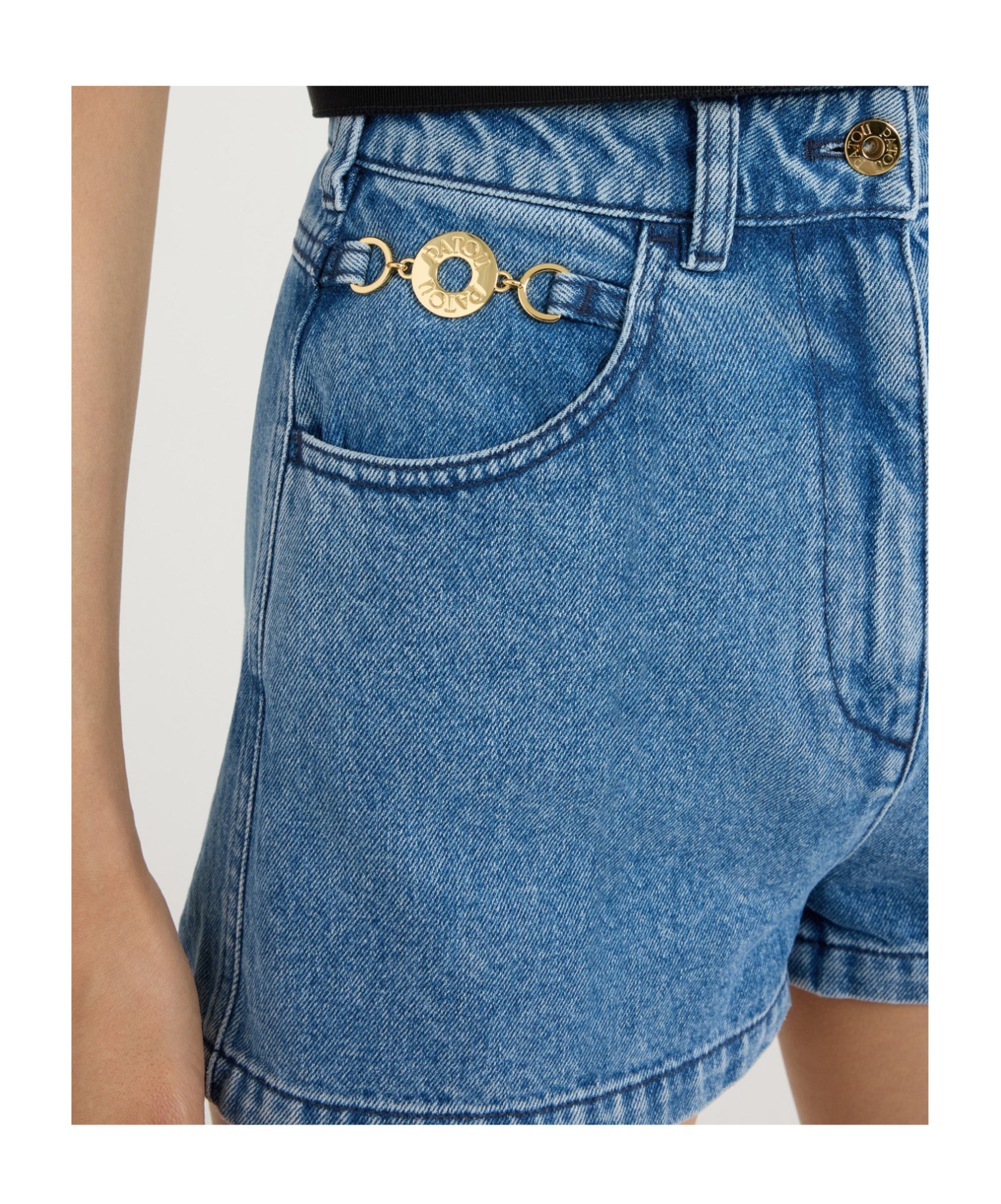 Patou Logo-embroidered Denim Shorts In Blue