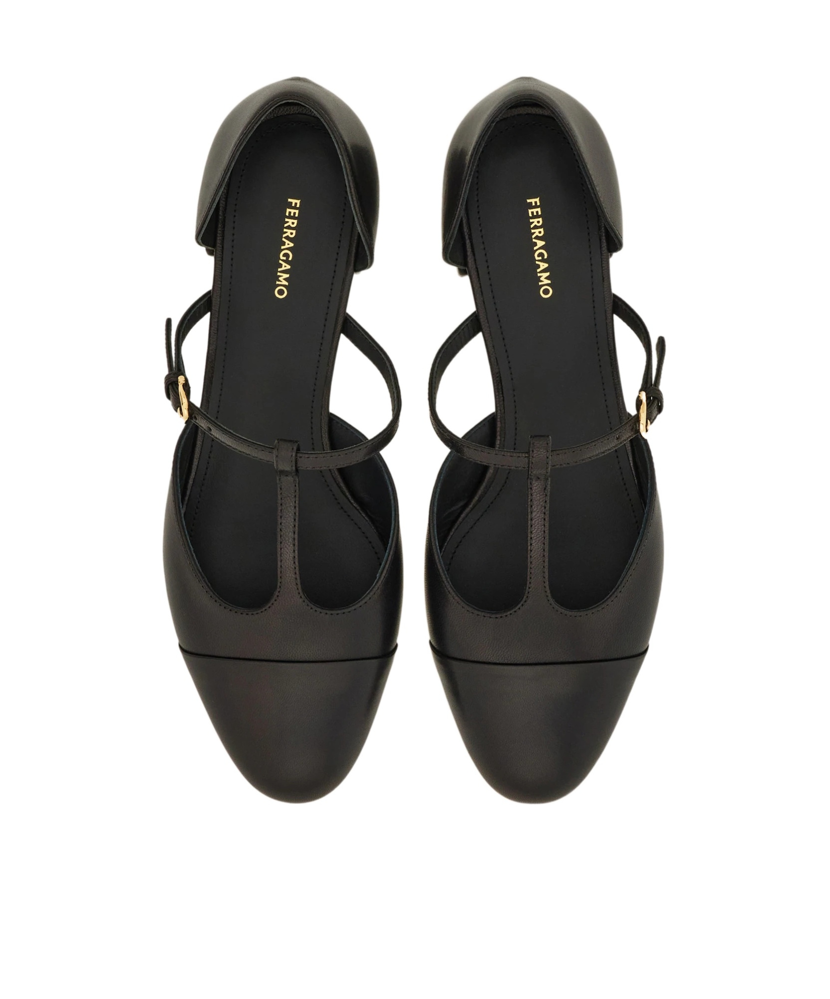 Ferragamo Linette Leather T-strap Ballerina Flats In Black