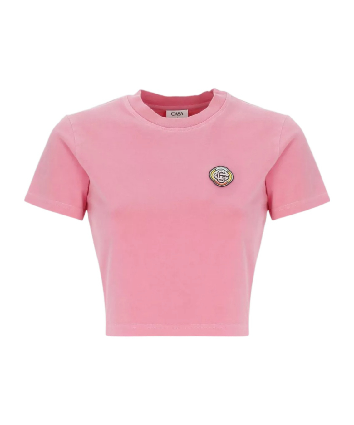 Casablanca Cropped Cotton T-shirt Embroidered Logo In Pink
