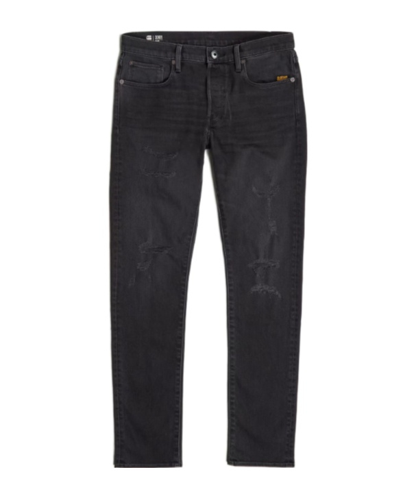 G-star 3301 Distressed Five-pocket Jeans In Black