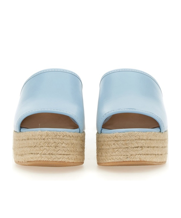 Moschino Denim-inspired Slide Sandals With Espadrille-style Sole In Nude