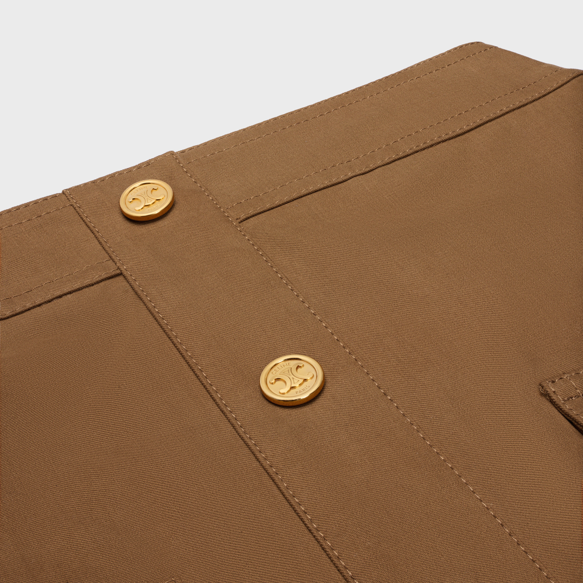Celine Short Skirt In Cotton Twill In Brown