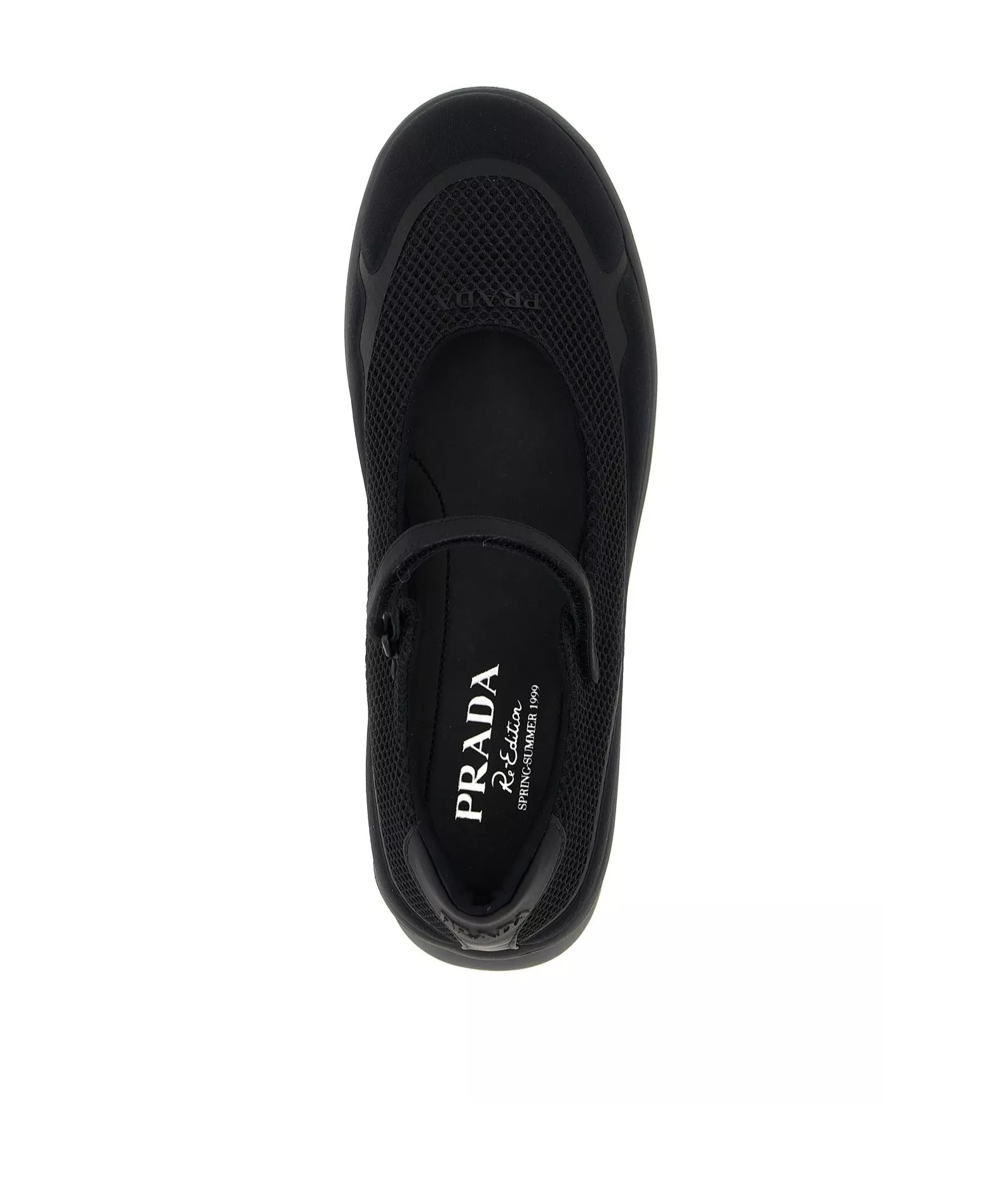 Prada Mesh Upper Round Toe Rubber Sole Ballerinas In Black
