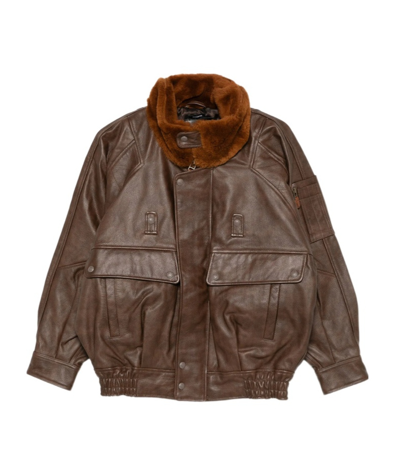 R13 Long-sleeved Leather Jacket In Brown