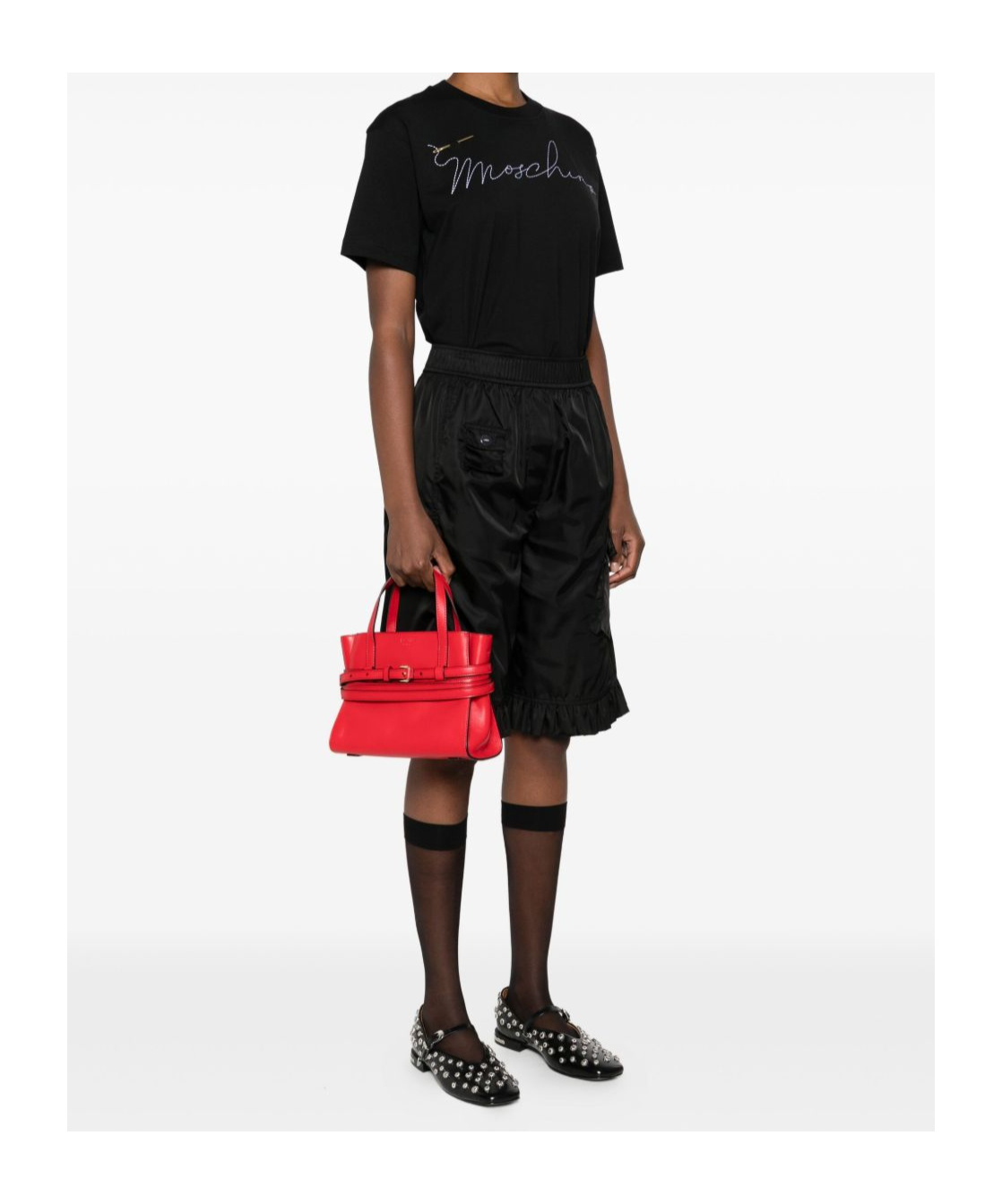 Moschino Double Belt Shoulder Bag With Top Handles In Red