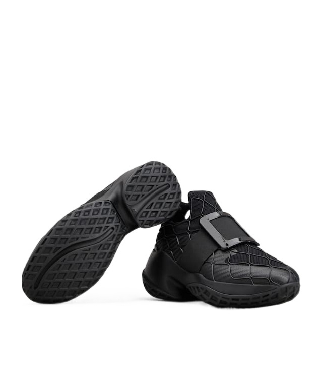 Roger Vivier Viv' Run Technical Lacquered Buckle Sneakers In Technical Fabric In Black