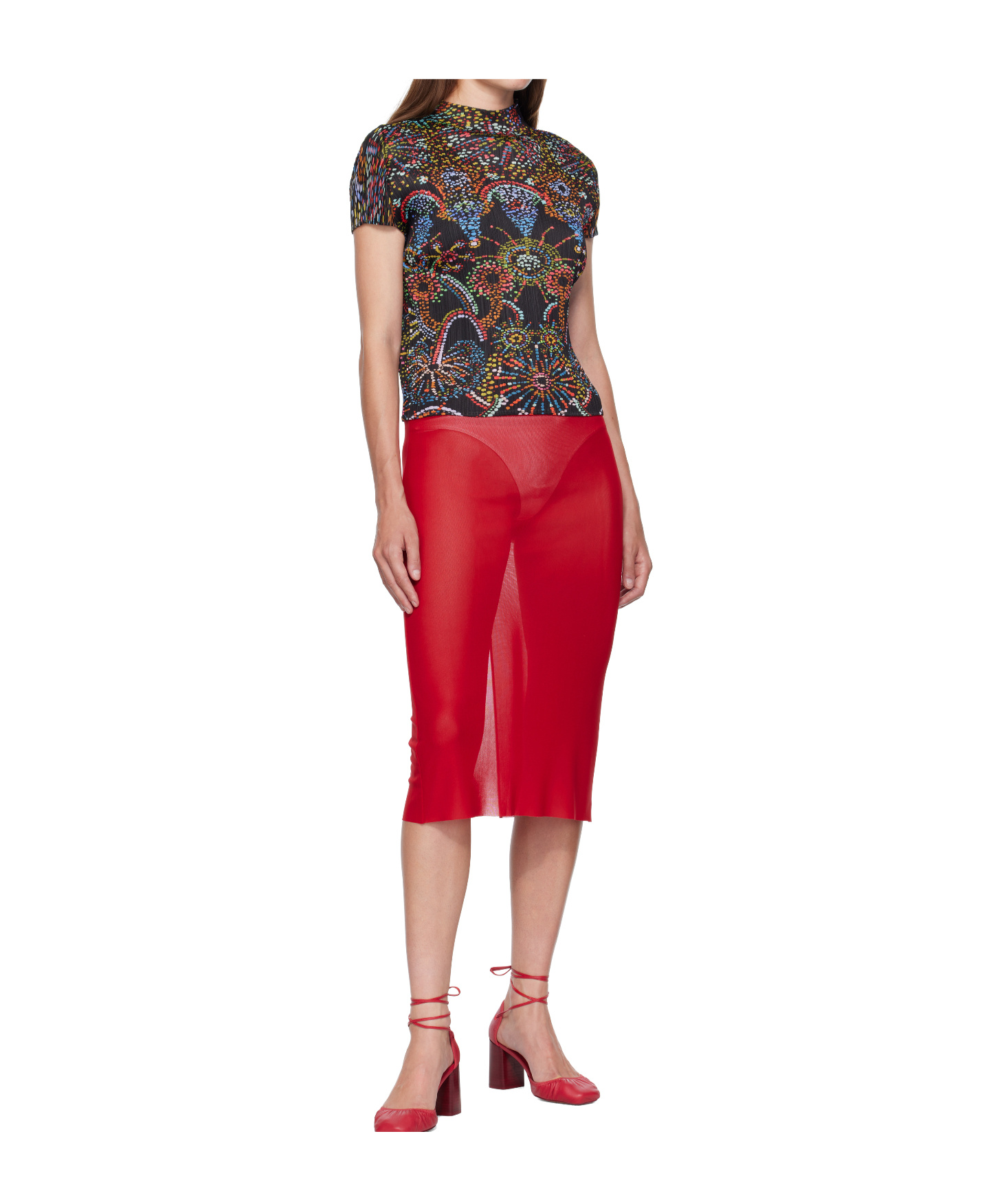 Issey Miyake Pleated Mock-neck Cropped T-shirt In Brown