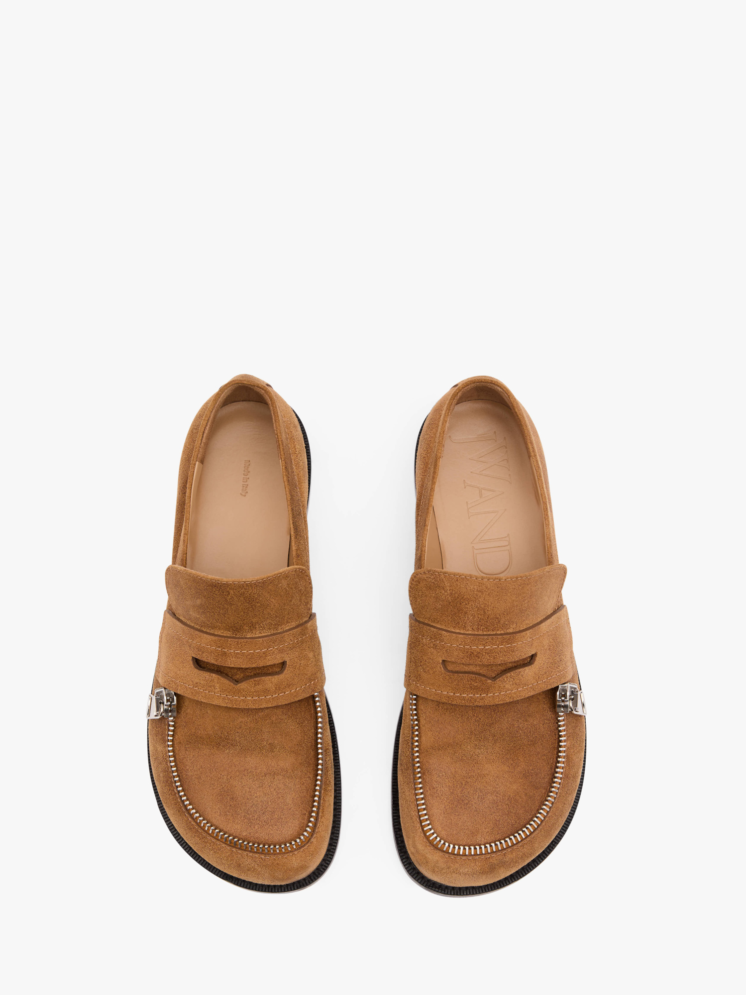 Jw Anderson Suede Biker Penny Loafers In Brown