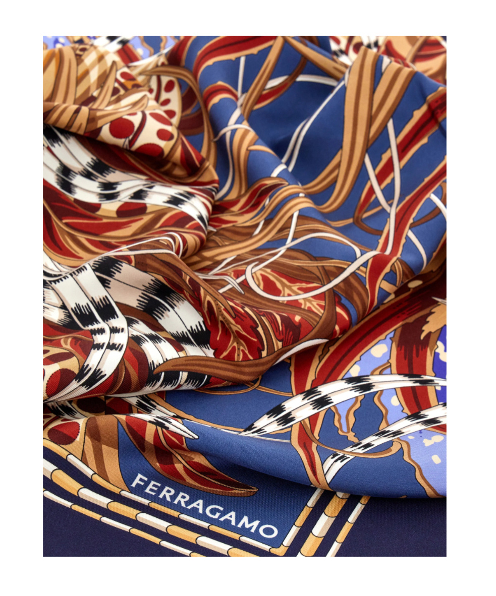 Ferragamo Rooster-print Silk Scarf In Blue
