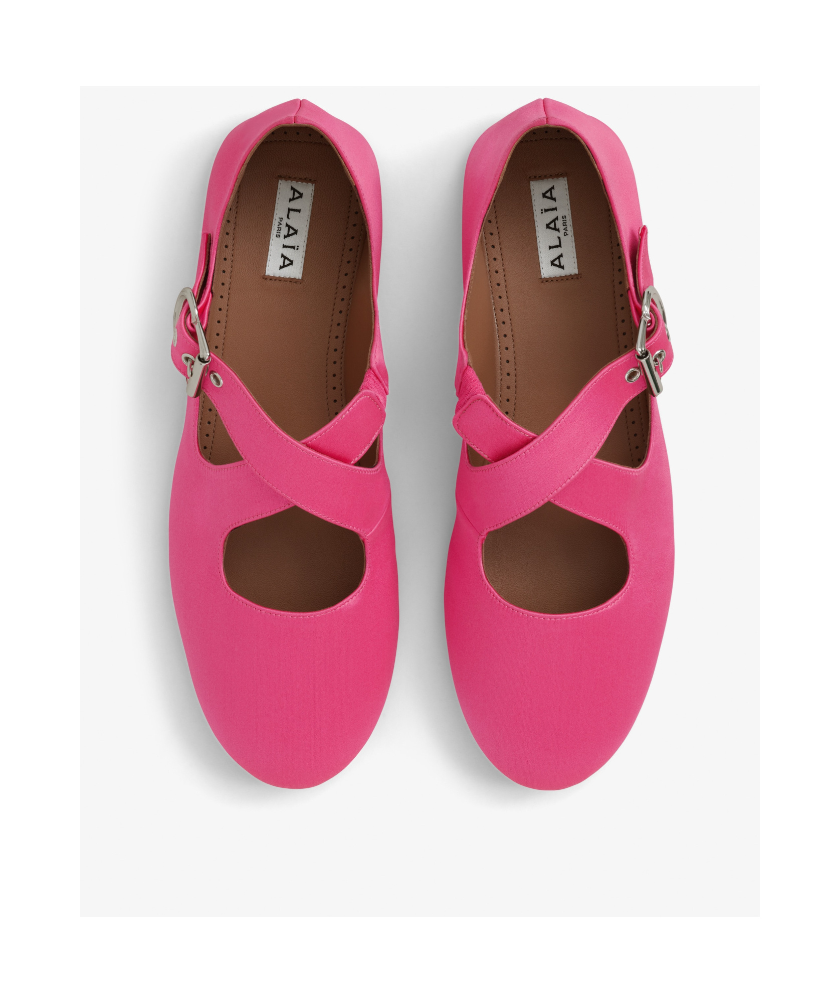 Alaïa Satin Crossed Ballet Flats In Pink Fuchsia