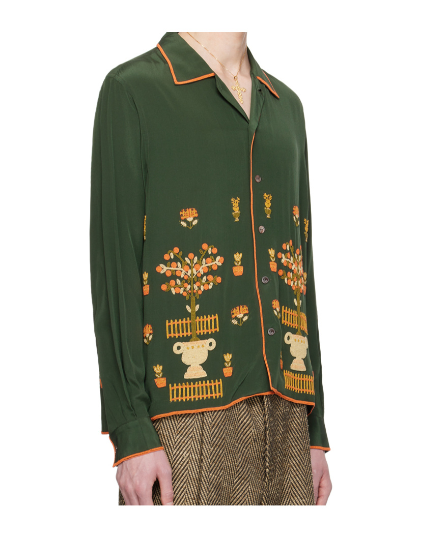 Bode Beaded Paddock Sampler Shirt In Green