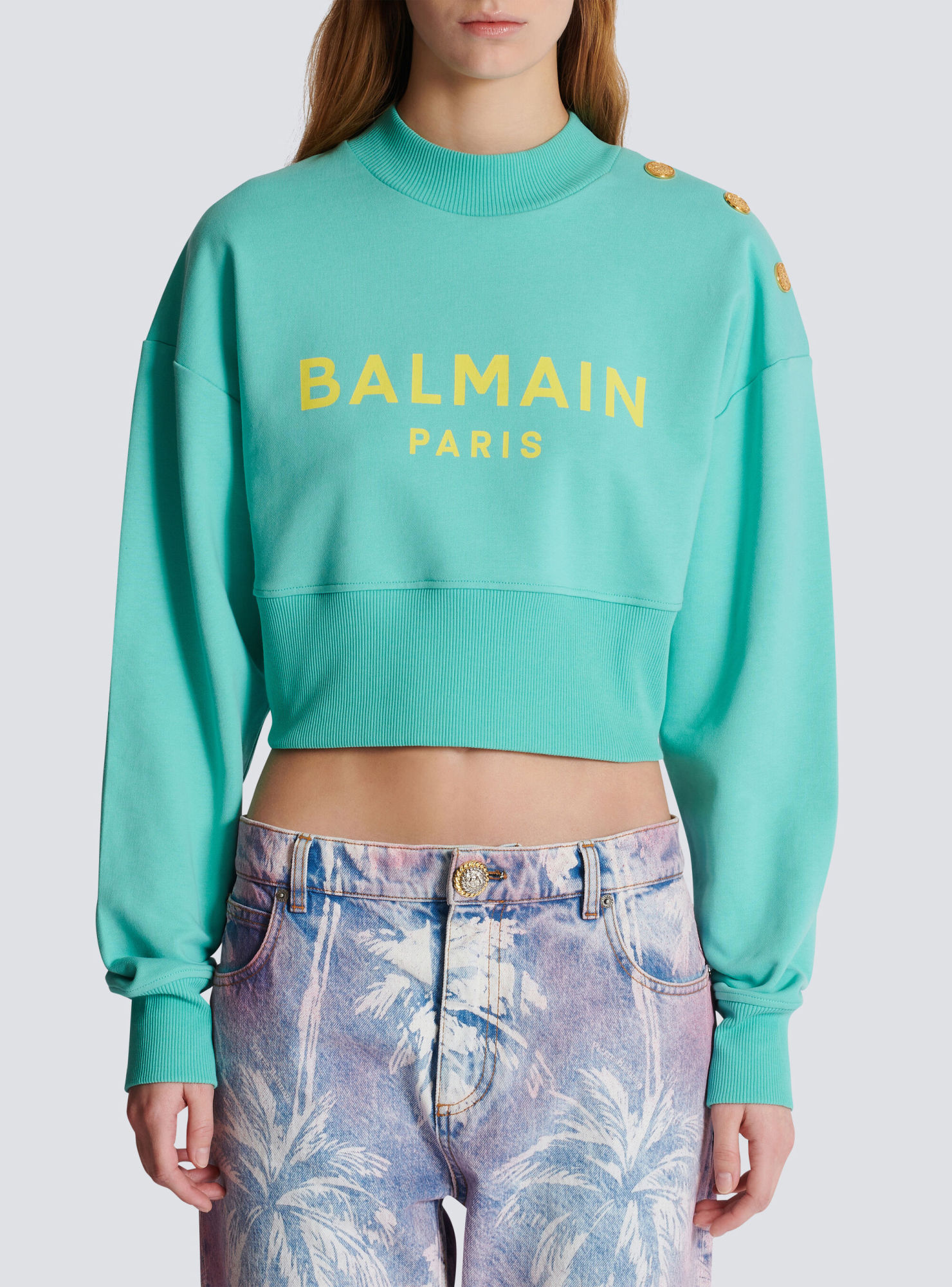 Balmain Logo-print Cropped Sweatshirt In Green