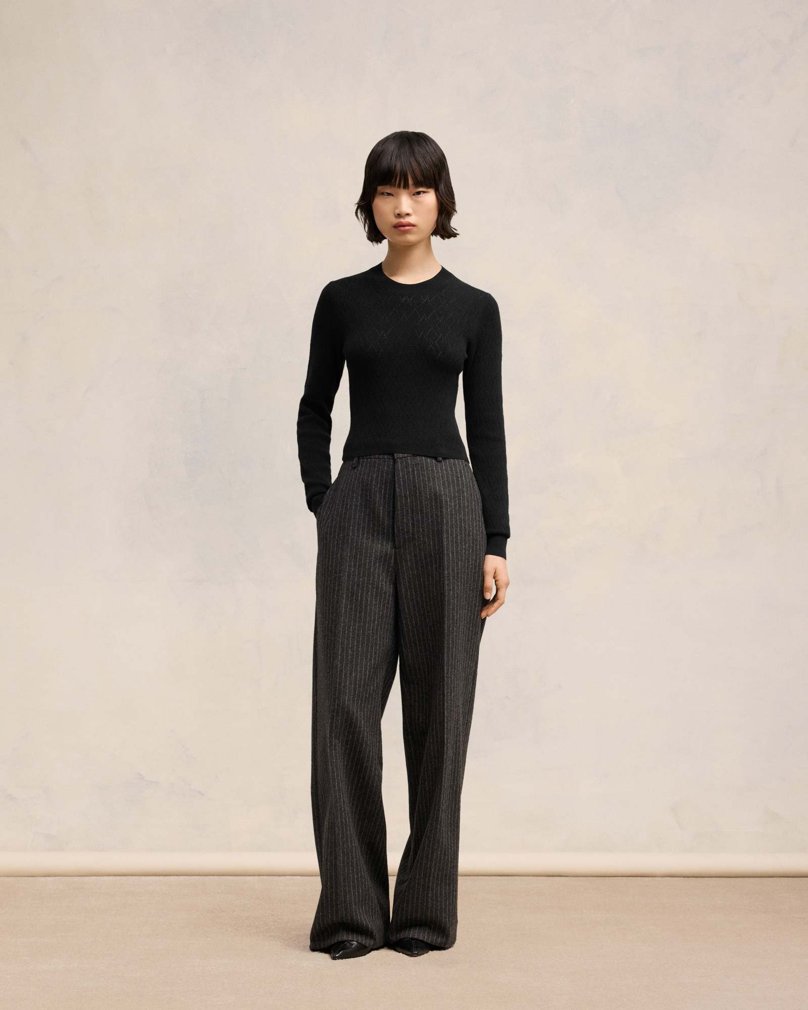 Ami Alexandre Mattiussi De Coeur Mesh Round-neck Sweater In Black