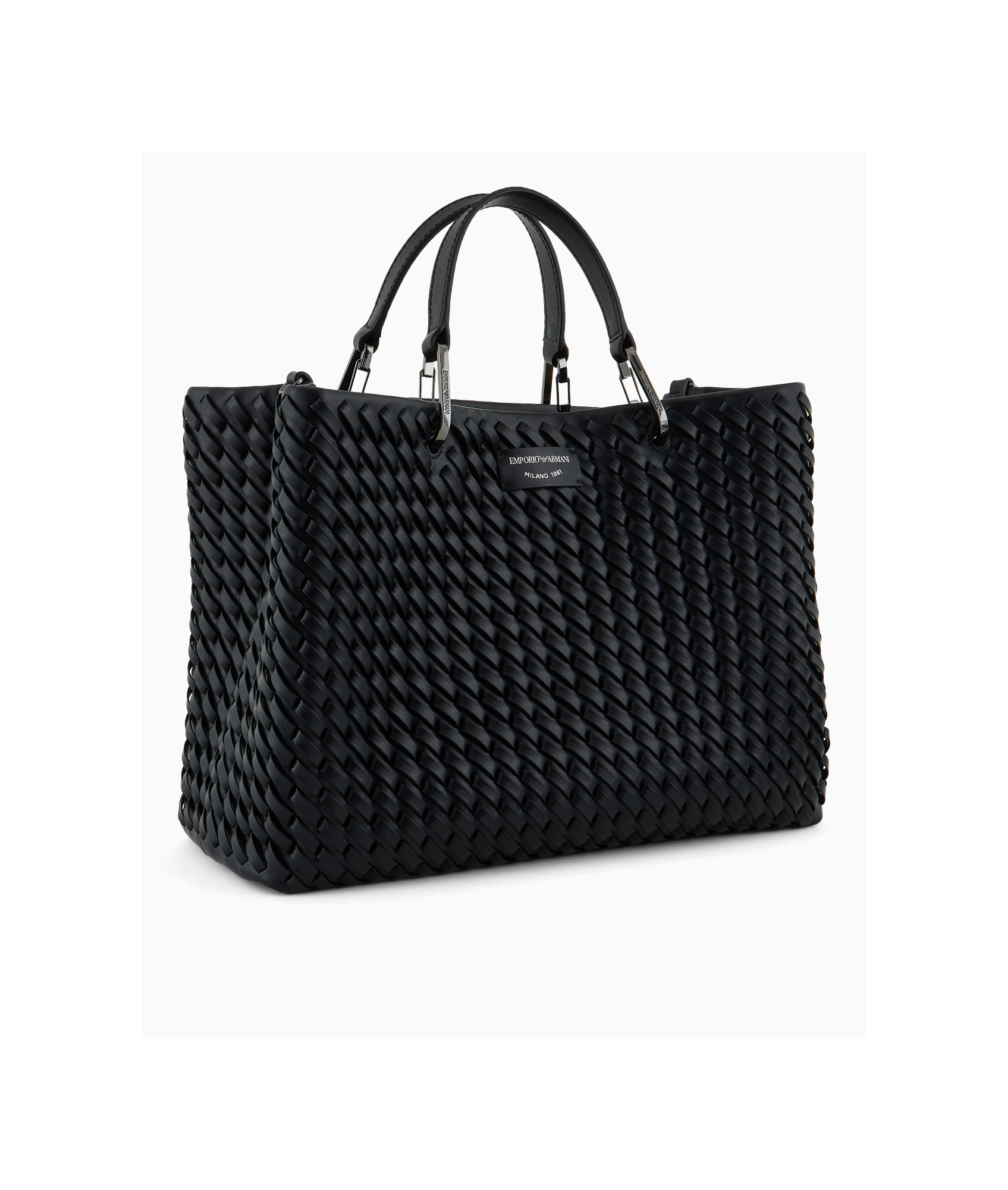Shop Emporio Armani Interwoven Tote Bag In Black