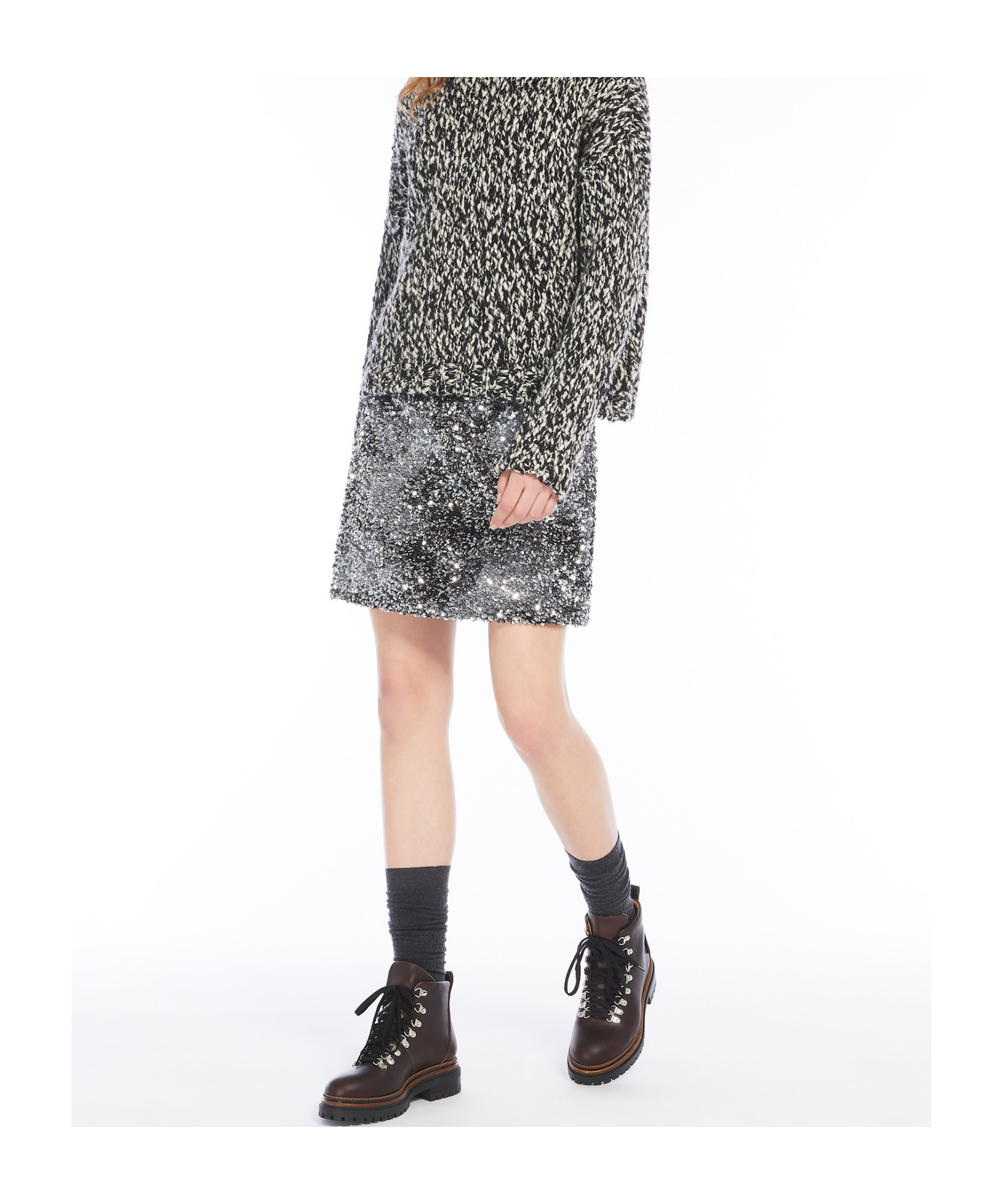 Weekend Max Mara Sequined Jersey Miniskirt In Gray
