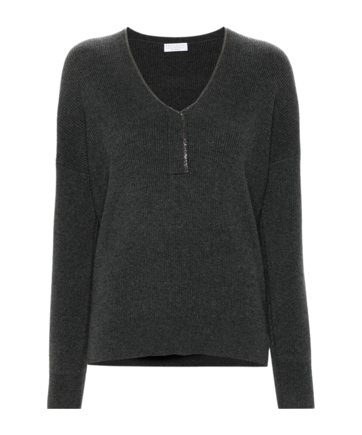 Brunello Cucinelli Long Sleeve V-neck Sweater In Black