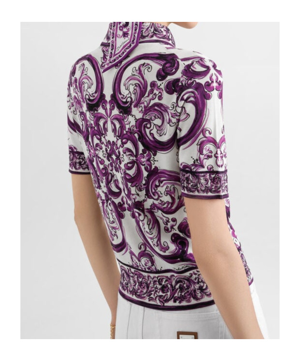 Dolce & Gabbana Silk Majolica Print Polo Shirt In Multi