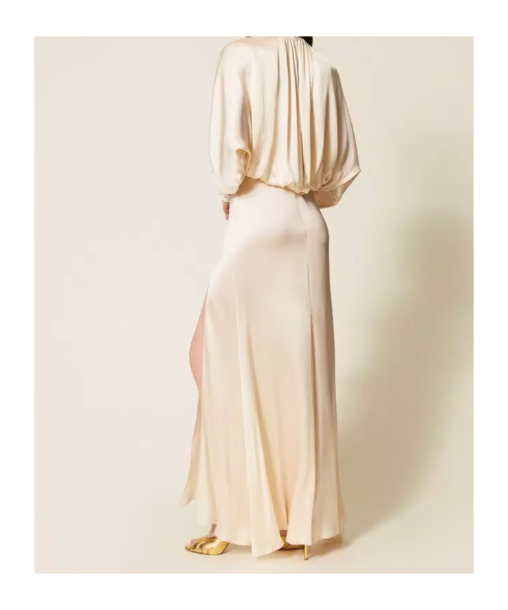 Twinset Gathered-bodice Satin Dress In Neutral