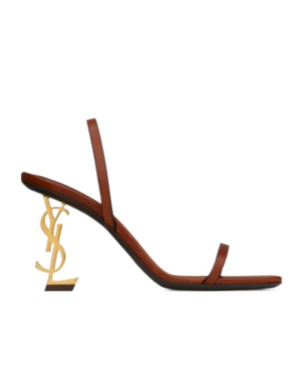 Shop Saint Laurent Opyum Slingback Sandals In Vegetable-tanned Leather In Brown
