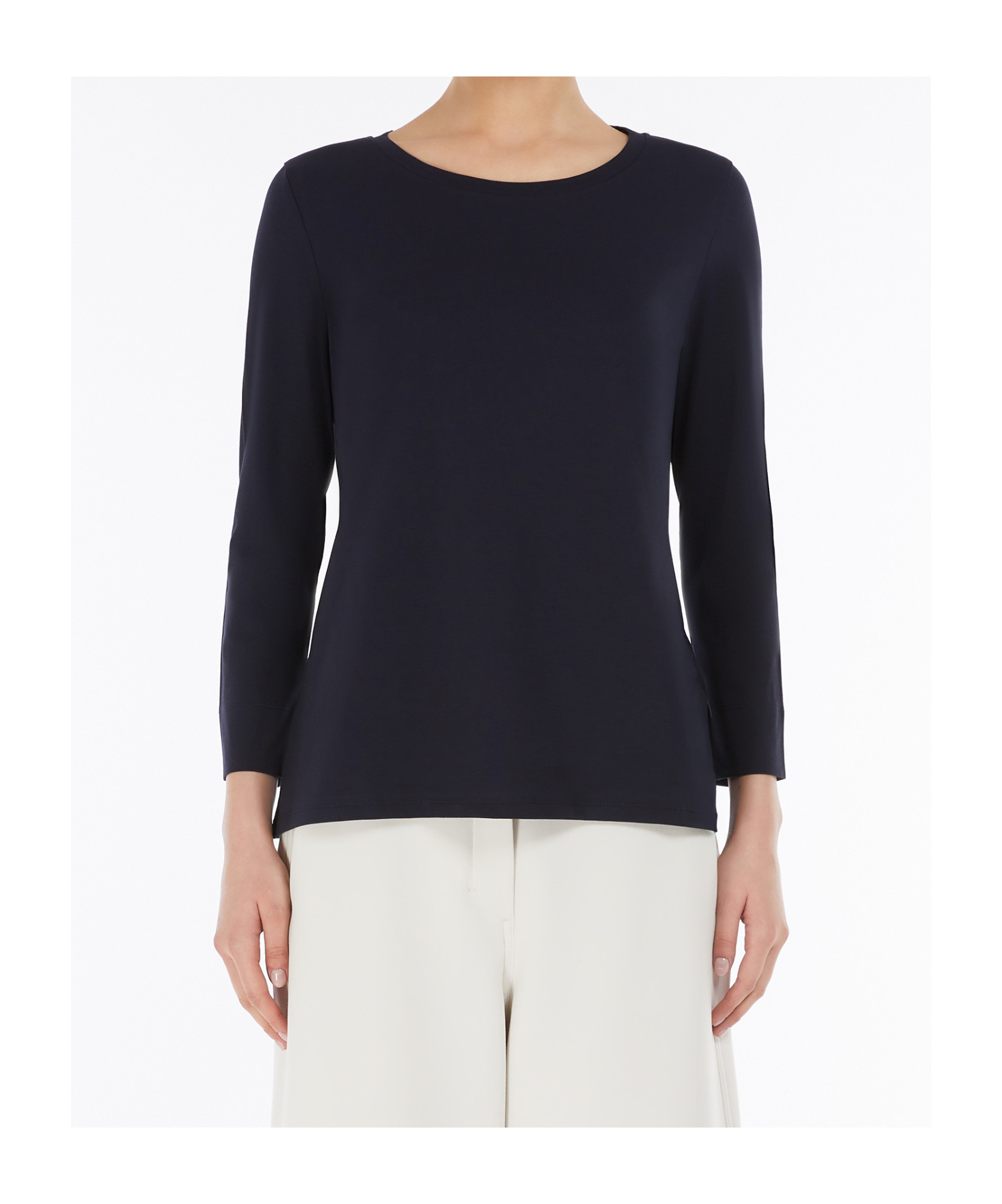 Max Mara Boat-neck 3/4-sleeve Cotton T-shirt In Black