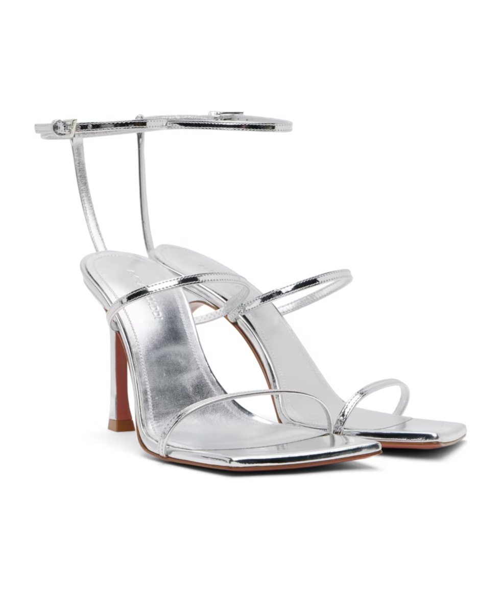 Amina Muaddi Maya 95mm Metallic Leather Sandals In White