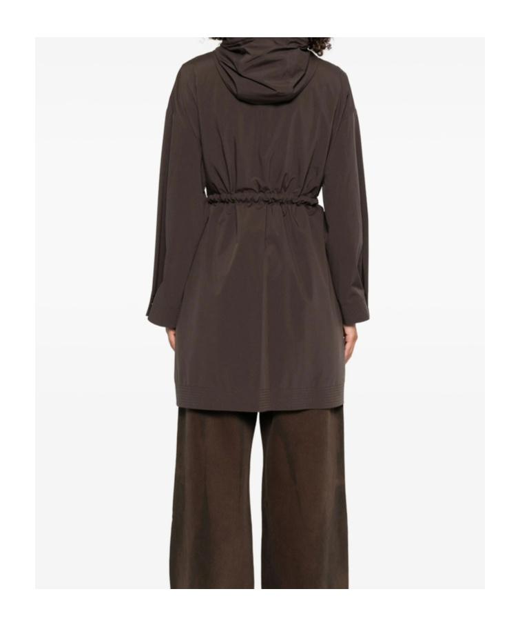Moncler Drawstring-waist Hooded Coat In Brown