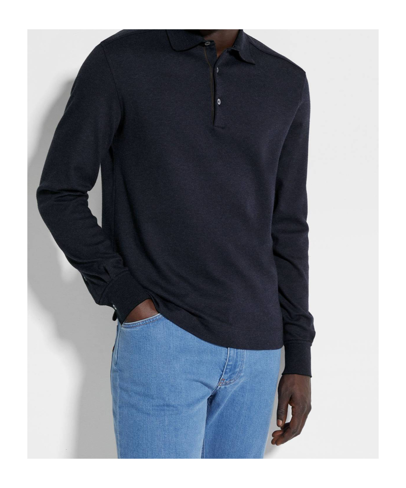 Shop Zegna Polo Shirt With Lapel Buttons In Black