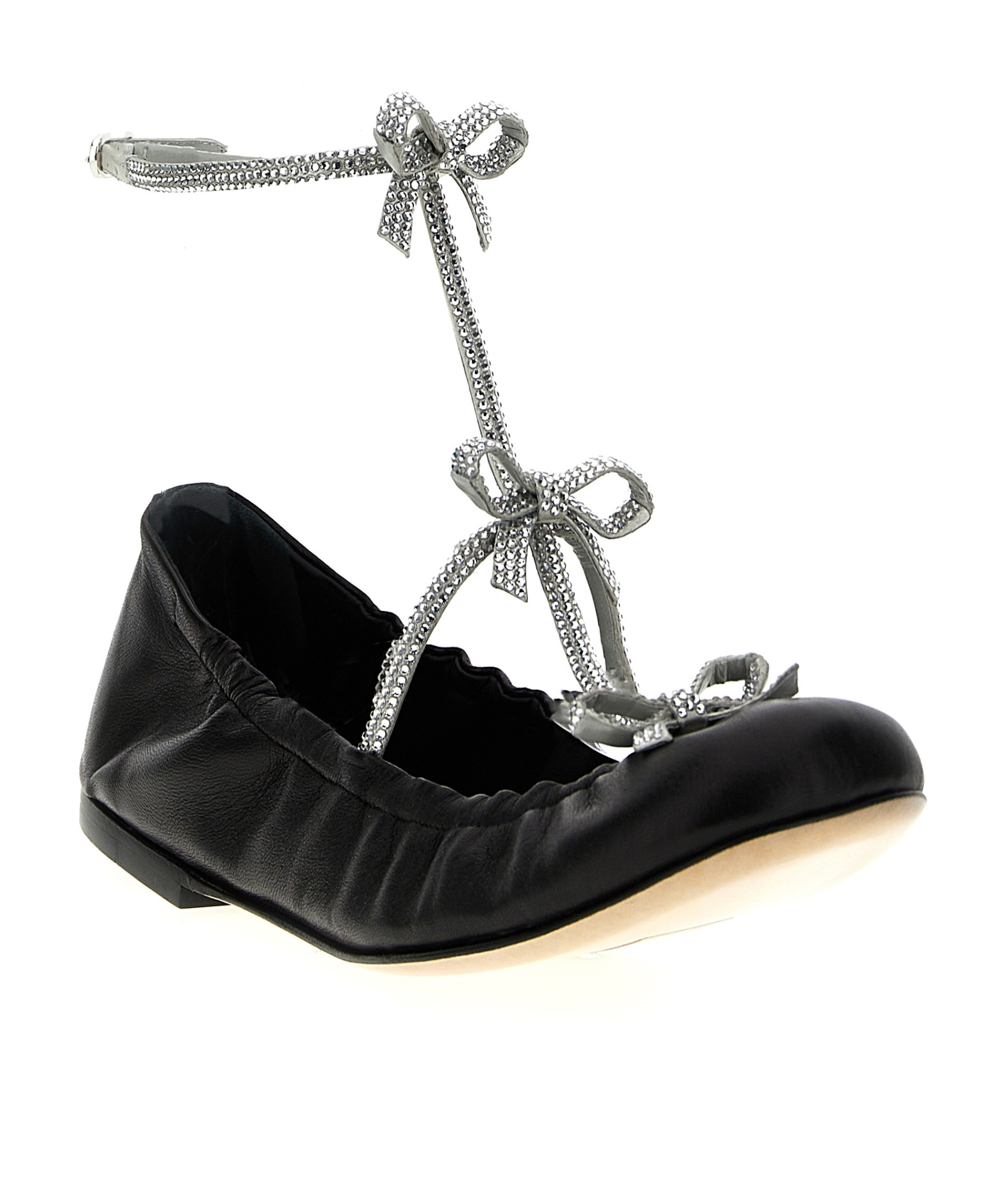 René Caovilla Black Crystal Embellished Ballet Flats In Black