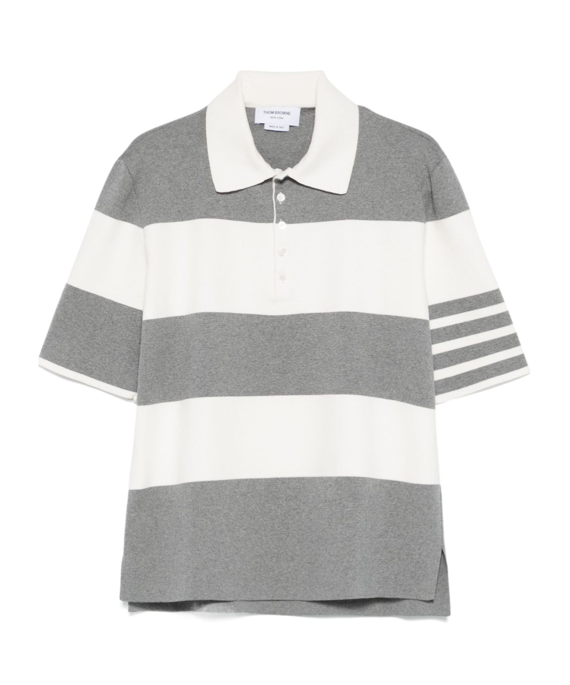 Thom Browne Short-sleeved Polo Shirt With Horizontal Stripes And Classic Collar In Gray