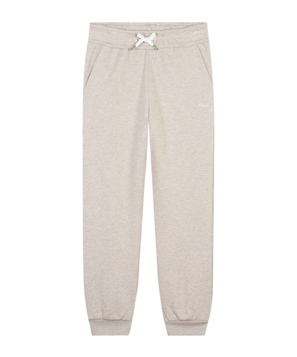 Shop Chloé Kids Logo Embroidered Drawstring Track Pants In Nude