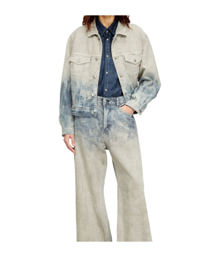 Diesel Trucker Jacket In Prince Of Wales Jacquard Denim In Multi