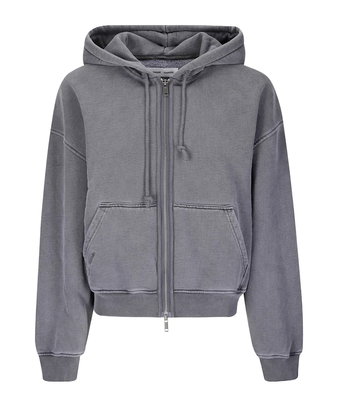 Samsoe & Samsoe Samsoe Samsoe Washed Grey Hoodie With Double-slider Zip In Gray